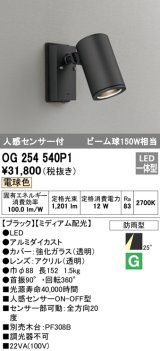 画像: オーデリック　OG254540P1　エクステリアスポットライト LED一体型 電球色 ビーム球150W相当 ミディアム配光 防雨型 黒