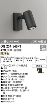 画像: オーデリック　OG254546P1　エクステリアスポットライト LED一体型 電球色 JDR75W相当 ミディアム配光 防雨型 黒