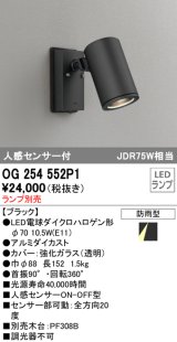 画像: オーデリック　OG254552P1　エクステリアスポットライト LEDランプ JDR75W相当 ランプ別売 人感センサ付 防雨型 黒