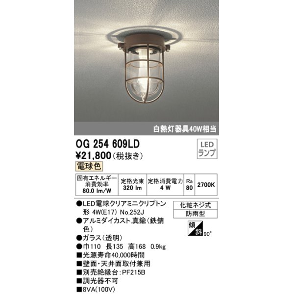 画像1: オーデリック　OG254609LD(ランプ別梱)　エクステリアポーチライト LED電球クリアミニクリプトン形 電球色 非調光 (1)