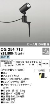 画像: オーデリック　OG254713　エクステリアスポットライト LED一体型 昼白色 ワイド配光 防雨型 ブラック