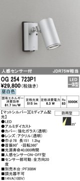 画像: オーデリック　OG254723P1　エクステリアスポットライト LED一体型 昼白色 JDR75W相当 ミディアム配光 防雨型 マットシルバー