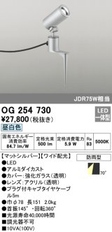 画像: オーデリック　OG254730　エクステリアスポットライト LED一体型 昼白色 ワイド配光 防雨型 マットシルバー