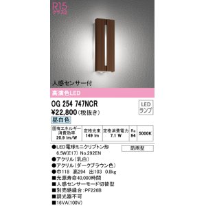 画像: オーデリック　OG254747NCR(ランプ別梱)　エクステリア ポーチライト LEDランプ 昼白色 人感センサー付 防雨型 ダークブラウン