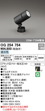 画像: オーデリック　OG254754　エクステリアスポットライト LED一体型 昼白色 ナロー配光 防雨型 黒色