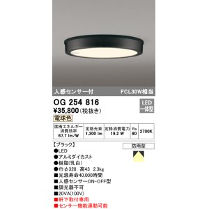 画像: オーデリック　OG254816　エクステリアダウンライト LED一体型 人感センサON-OFF 電球色 ブラック 防雨型