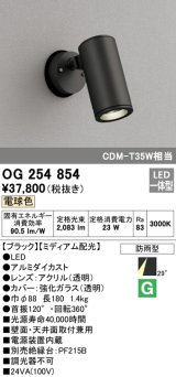 画像: オーデリック　OG254854　エクステリアスポットライト LED一体型 電球色 φ88 長180 ミディアム配光 防雨型 ブラック