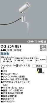 画像: オーデリック　OG254857　エクステリアスポットライト LED一体型 昼白色 φ88 長180 ミディアム配光 防雨型 シルバー