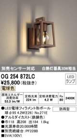 画像: オーデリック　OG254872LC(ランプ別梱)　エクステリアポーチライト LEDランプ 電球色 別売センサ対応 防雨型 鉄錆色