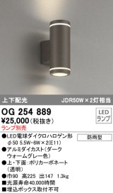 画像: オーデリック　OG254889　エクステリアポーチライト LEDランプ ランプ別売 高225 円柱形 防雨型 上下配光 ダークウォームグレー