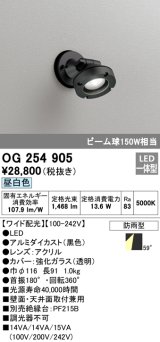 画像: オーデリック　OG254905　エクステリアスポットライト LED一体型 昼白色 ワイド配光 防雨型 黒