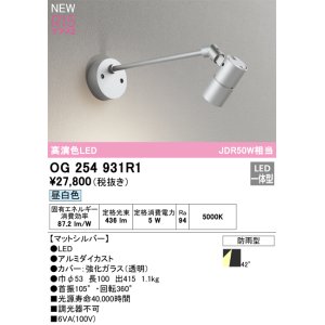 画像: オーデリック OG254931R1 エクステリア スポットライト LED一体型 昼白色 高演色LED R15 防雨型 マットシルバー