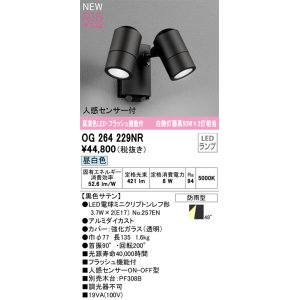 画像: オーデリック OG264229NR(ランプ別梱) エクステリア スポットライト LED 昼白色 高演色LED R15 人感センサー付 フラッシュ機能付 防雨型 ブラック