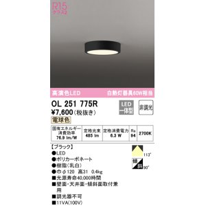 画像: オーデリック　OL251775R　シーリングライト 非調光 LED一体型 電球色 ブラック