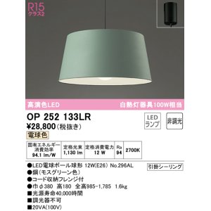 画像: オーデリック　OP252133LR　ペンダントライト 非調光 LEDランプ 電球色 フレンジタイプ モスグリ－ン