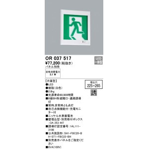 画像: オーデリック　OR037517　非常灯・誘導灯 □225×265 パネル別売 LED一体型 壁埋込 B級BH形 片面型