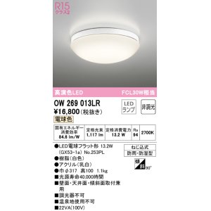 画像: オーデリック　OW269013LR(ランプ別梱)　バスルームライト 非調光 LEDランプ 電球色 防雨・防湿型 ホワイト