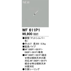 画像: オーデリック WF611P1 シーリングファン 部材 延長パイプ 長300 マットシルバー