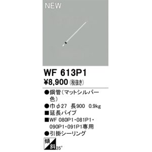 画像: オーデリック WF613P1 シーリングファン 部材 延長パイプ 長900 マットシルバー