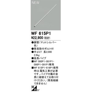 画像: オーデリック WF615P1 シーリングファン 部材 延長パイプ 長2000 マットシルバー