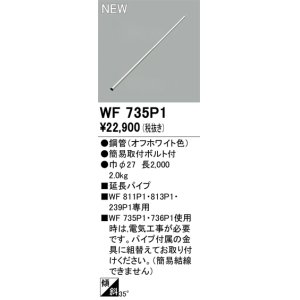 画像: オーデリック WF735P1 シーリングファン 部材 延長パイプ 長2000 オフホワイト