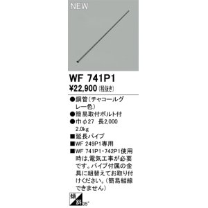 画像: オーデリック WF741P1 シーリングファン 部材 延長パイプ 長2000 チャコールグレー