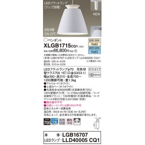 パナソニック XLGB1718CQ1(ランプ別梱) ペンダントライト 吊下型 LED