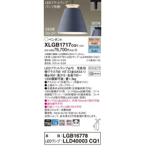 画像: パナソニック　XLGB1717CQ1(ランプ別梱)　ペンダントライト 吊下型 LED(昼光色・電球色) アルミセード・拡散・ダクトタイプ 光色切替(ON/OFF) ダークグレー