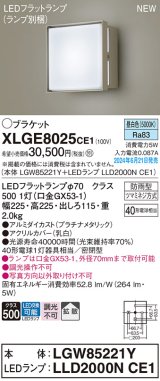 画像: パナソニック XLGE8025CE1(ランプ別梱) ブラケット LED(昼白色) 壁直付型 密閉型 拡散タイプ LEDランプ交換型 防雨型 プラチナメタリック