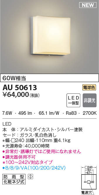 コイズミ照明 AU50613 アウトドアライト LED一体型 非調光 電球色 防雨