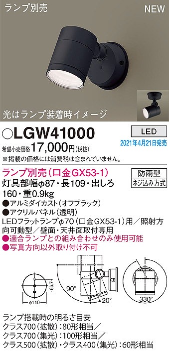 パナソニック LGW41000 エクステリア スポットライト ランプ別売(口金