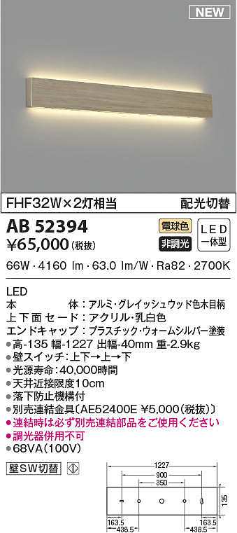 オンライン限定商品 コイズミ照明 LEDブラケット 電球色 調光 工事必要 AB52405