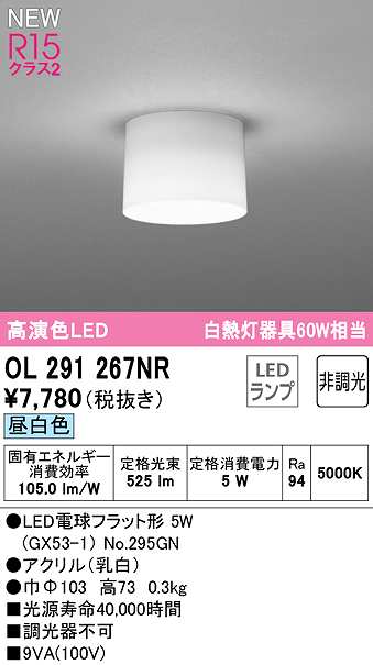 画像1: オーデリック　OL291267NR(ランプ別梱)　シーリングライト 非調光 LEDランプ 昼白色 (1)