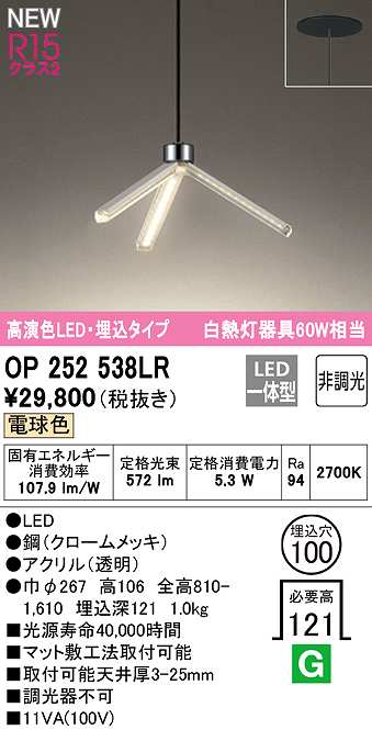 オーデリック OP252538LR ペンダントライト 埋込穴φ100 非調光 LED一