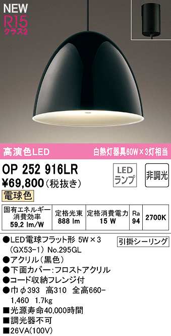 画像1: オーデリック　OP252916LR(ランプ別梱)　ペンダントライト 非調光 LEDランプ 電球色 フレンジタイプ 黒色 (1)