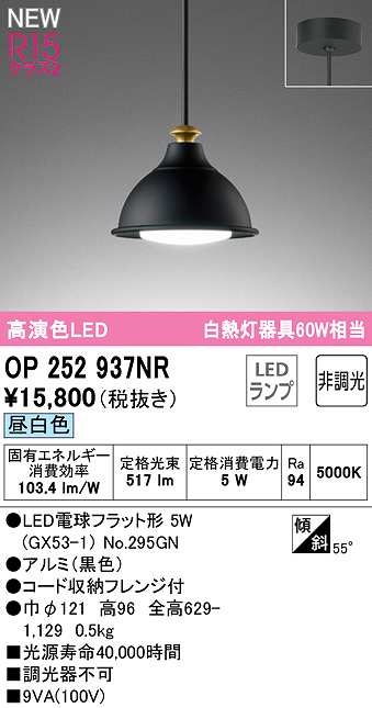 画像1: オーデリック　OP252937NR(ランプ別梱)　ペンダントライト 非調光 LEDランプ 昼白色 フレンジタイプ 黒色 (1)