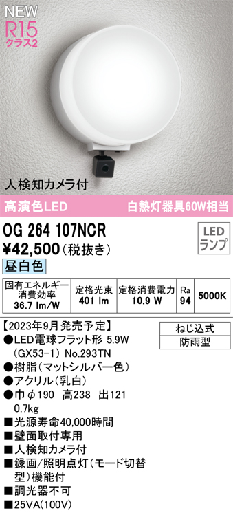 オーデリック OG264107NCR(ランプ別梱) エクステリア ポーチライト LED