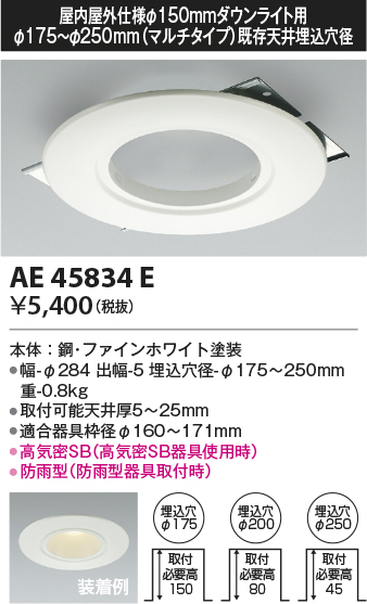 画像1: コイズミ照明　AE45834E　ダウンライト 軒下用リニューアルプレート 屋内屋外兼用 φ150 ダウンライト用 防雨型 (1)