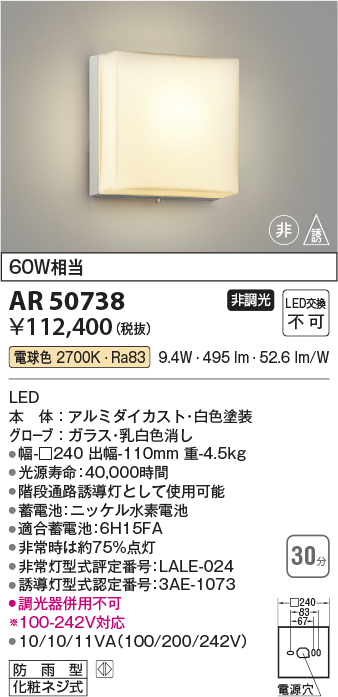 画像1: コイズミ照明　AR50738　非常用照明 LED一体型 非調光 電球色 防雨型 化粧ネジ式 ホワイト (1)