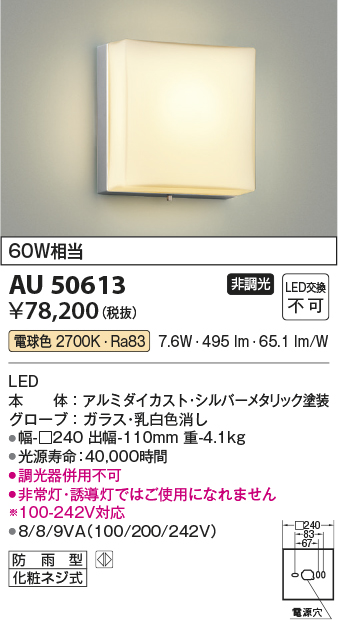 画像1: コイズミ照明　AU50613　アウトドアライト LED一体型 非調光 電球色 防雨型 化粧ネジ式 シルバー (1)