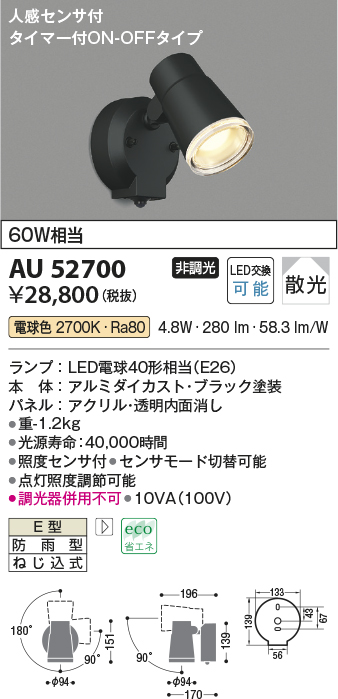 数量限定特価】コイズミ照明 AU52700 エクステリアライト スポット