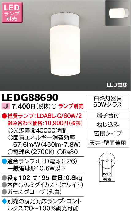 画像1: 東芝ライテック　LEDG88690　LED小形シーリングライト 天井・壁面兼用 ランプ別売 (1)