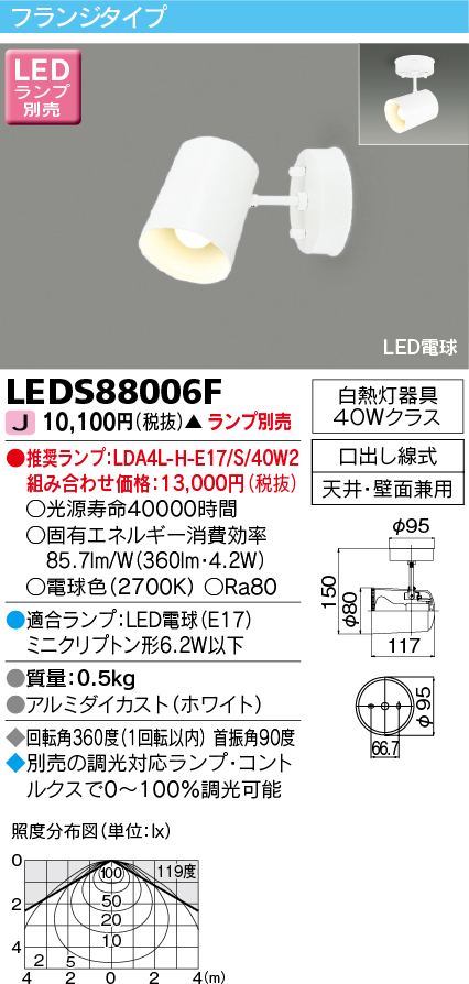 季節のおすすめ商品 東芝ライテック LEDS88007F スポットライト フランジタイプ LED 調光可能 対応ランプ 調光器別売 LEDスポットライト  天井 壁面兼用 ホワイト ランプ別売