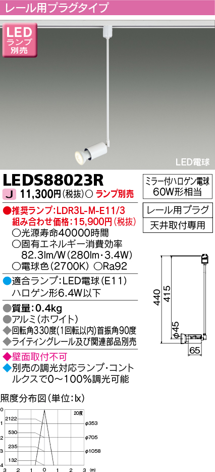 東芝ライテック LEDS88023R LEDスポットライト レール用プラグ 天井