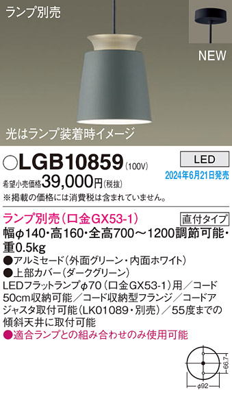 画像1: パナソニック LGB10859 ペンダント LED ランプ別売 本体のみ 天井吊下型 直付タイプ アルミセード グリーン (1)