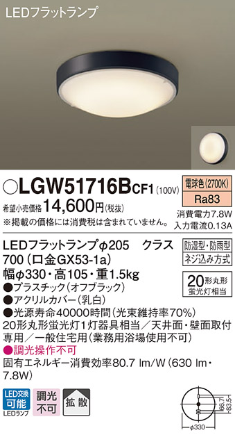 パナソニック LGW51716BCF1 シーリングライト 天井・壁直付型