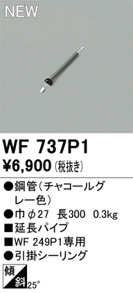 画像1: オーデリック WF737P1 シーリングファン 部材 延長パイプ 長300 チャコールグレー (1)